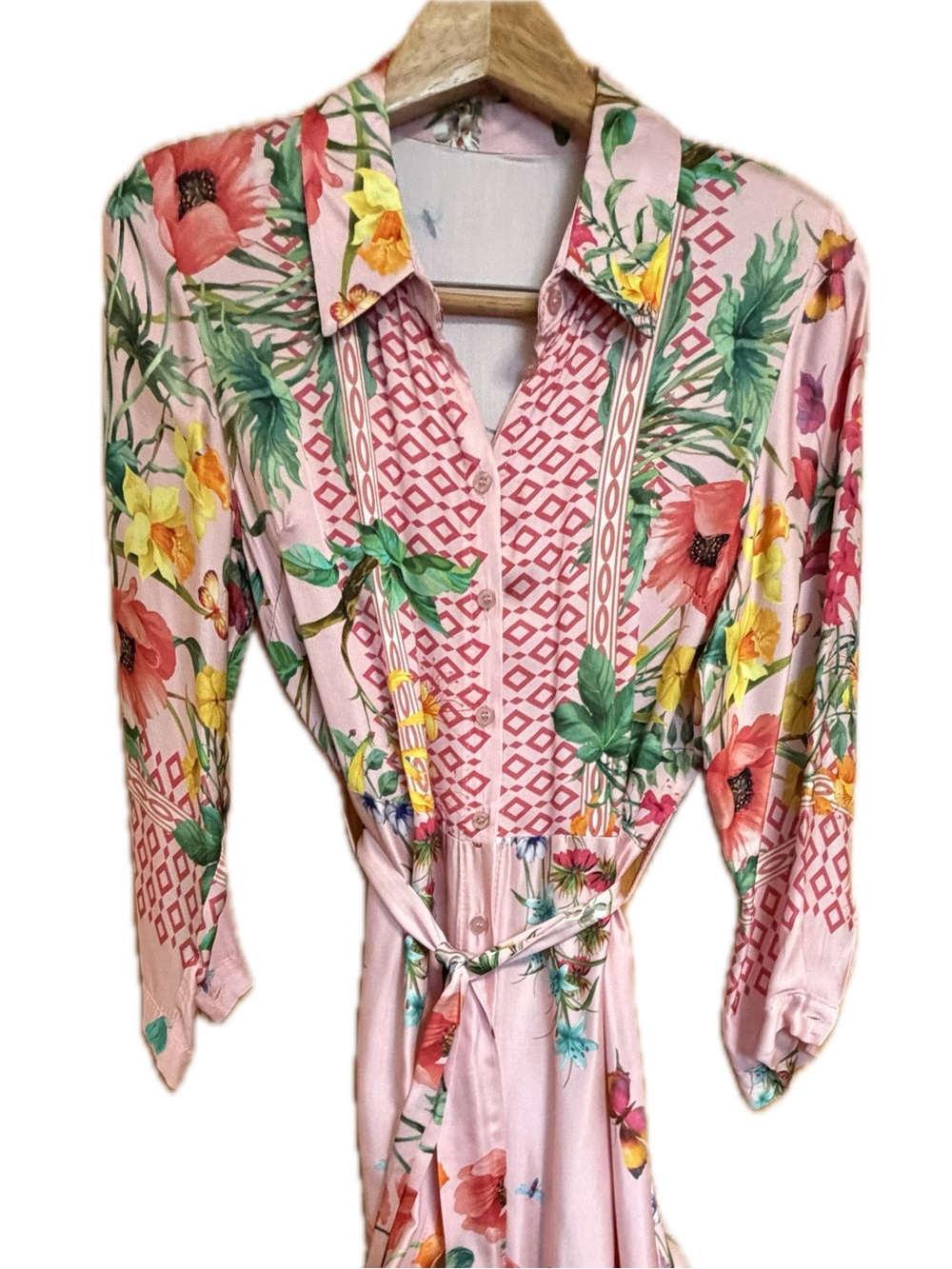 Pink Floral Shirt Dress with Belt